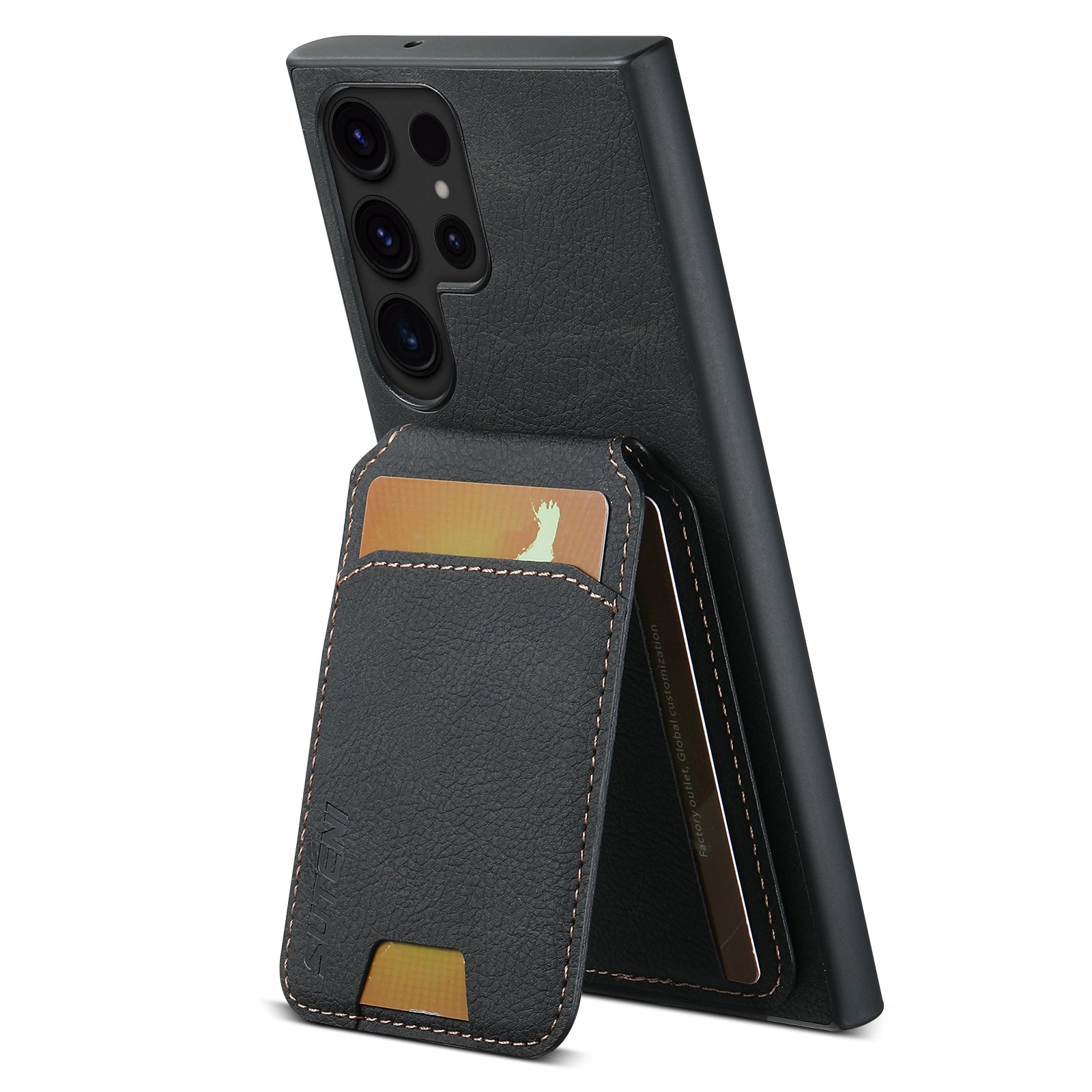 SUTENI H02 For Samsung Galaxy S22 Ultra 5G Case Card Slots Kickstand Phone Cover - Black SUTENI H02 For Samsung Galaxy S22 Ultra 5G Case Card Slots Kickstand Phone Cover - Black